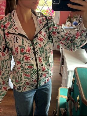 White Mahjong-Print Zip Jacket